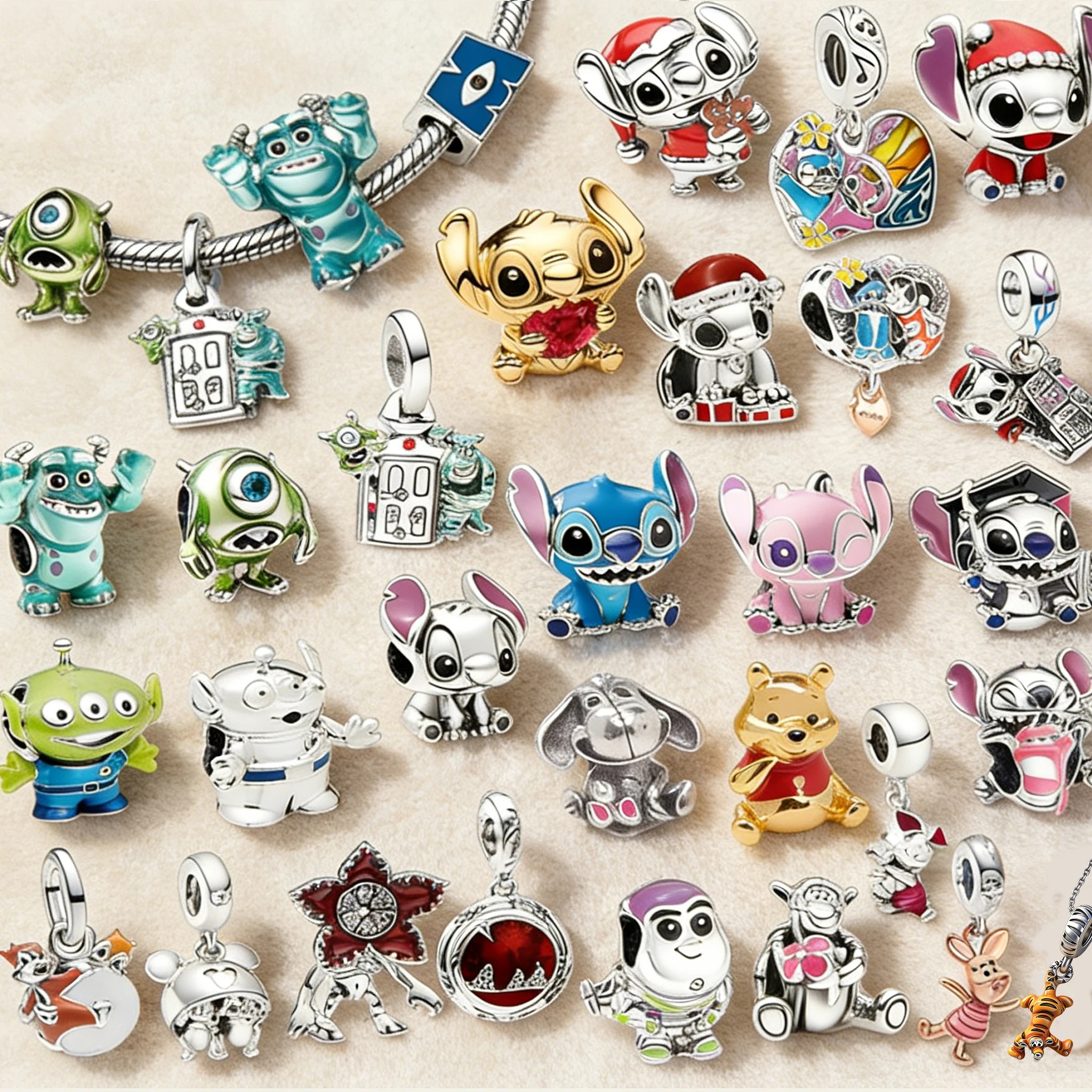 

Disney Stitch,Toy Story,Monsters, Inc.Winnie the Pooh Charm Beads Pendant Fit Snake Bracelet Necklace Beads For Diy Jewelry Gift