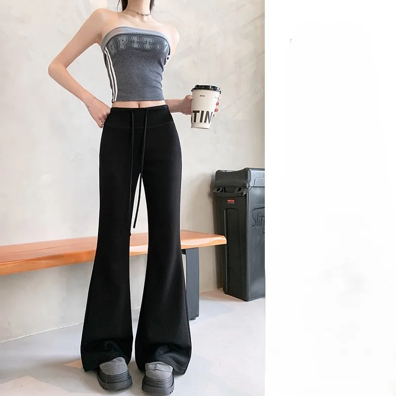 Bootcut Broek Zwart Dames Feestkleding Club Nacht Avond Elegante Mode Trendy Versierd Lovertjes Kralen Geborduurd Dames