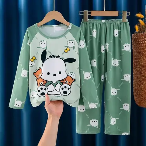 어린이 겨울 카와이 어린이 우유 실크 잠옷 세트 소녀 소년 잠옷 한국 어린이 Homewear 의류 귀여운 애니메이션 Loungewear