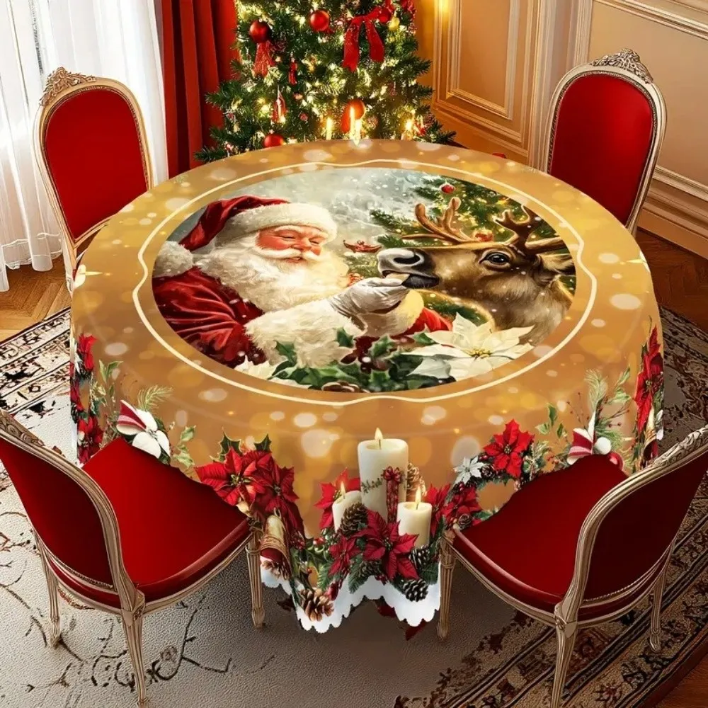 Waterproof 2D Flat Tablecloth Candy Stripe Red Green Contrast Color Religious Dining Tablecloth Polyester Stain-resistant
