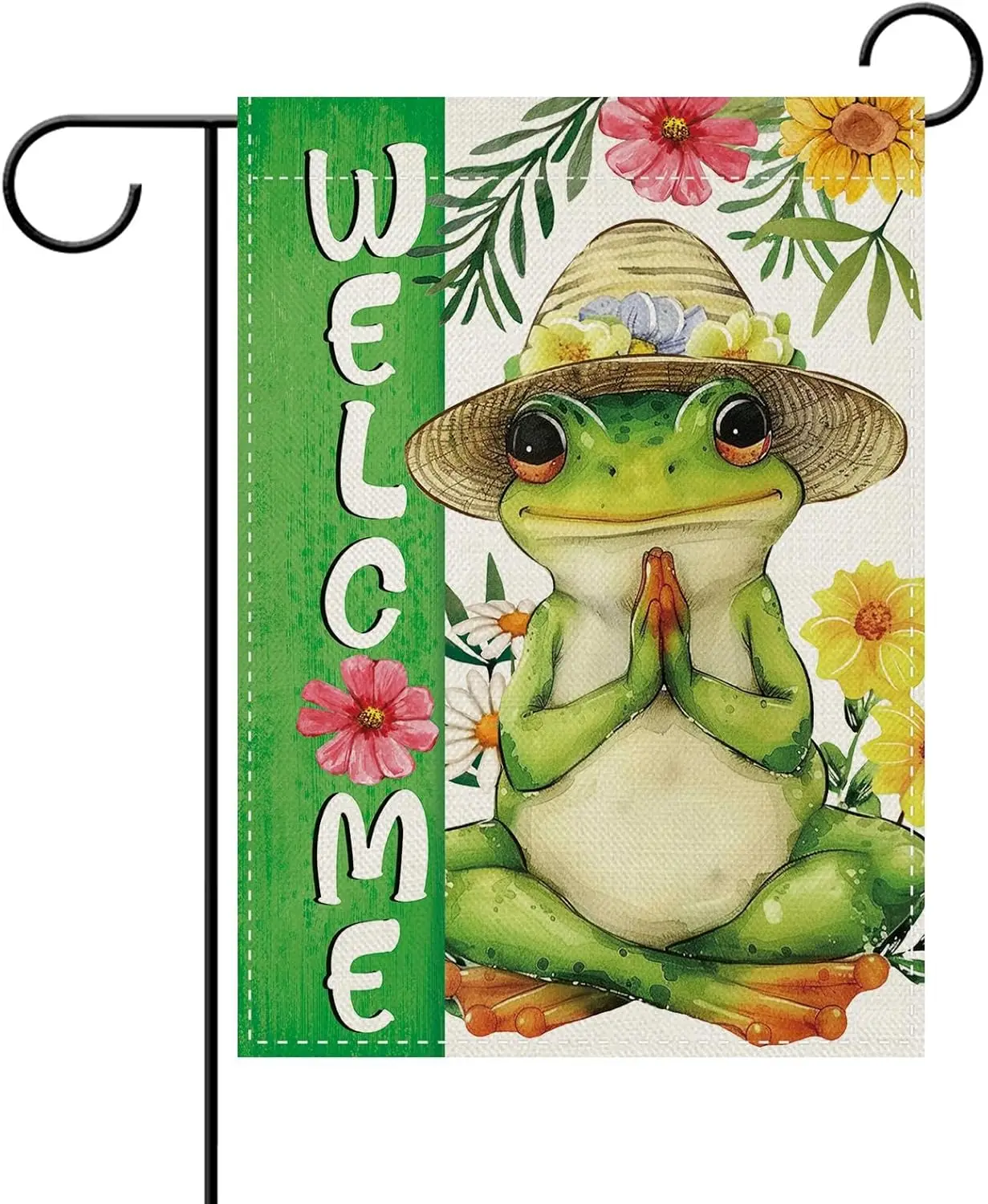 Dyrenson Meditation Yoga Frog Welcome Decorative Garden Flag, Spring Summer Flower Meditation Zen Yard Outside Home Decorati MMZ