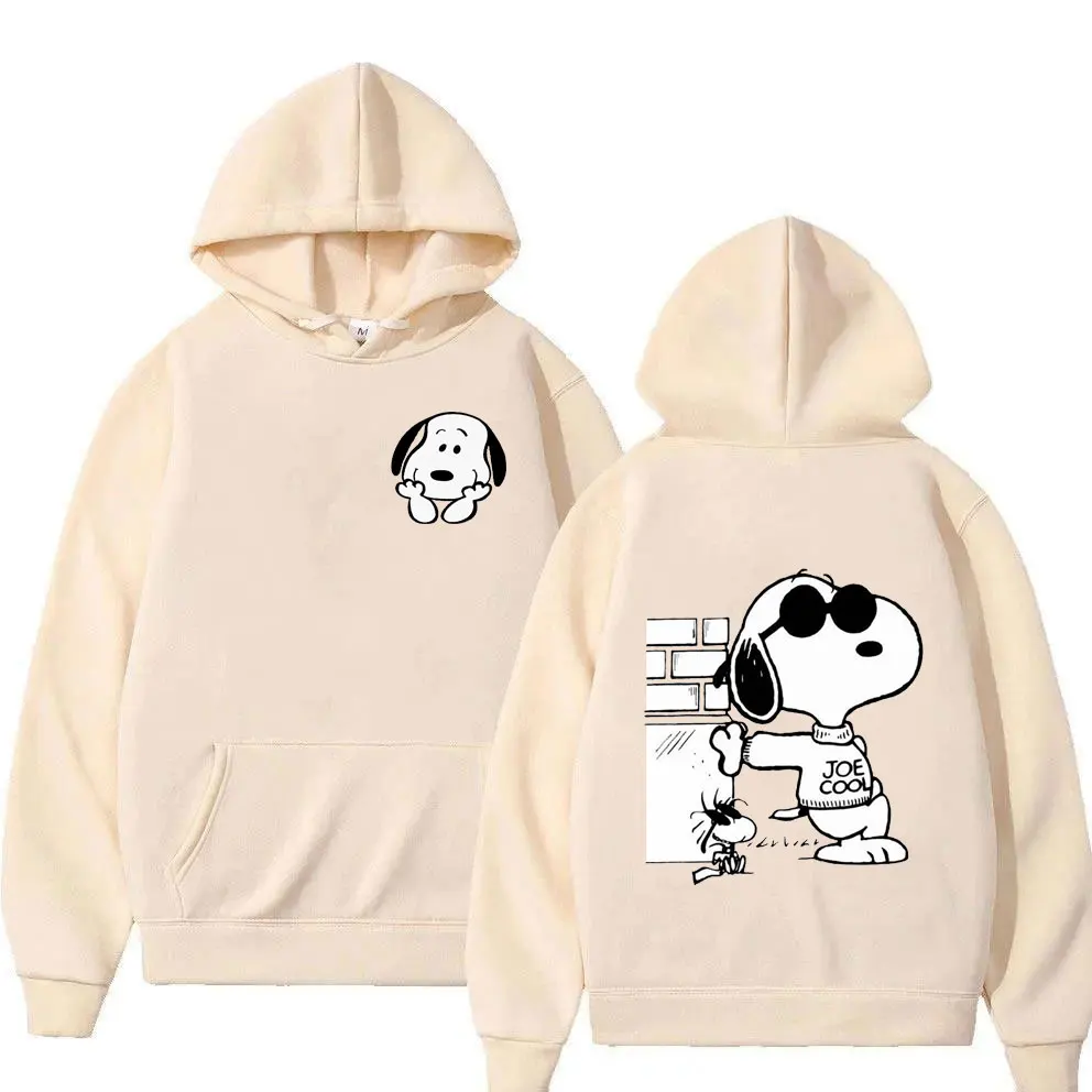 2024 New Snoopy Cartoon Anime Women Pullover Tops Spring Autumn Men Sweatshirt Black Couple Hoodie Clothes