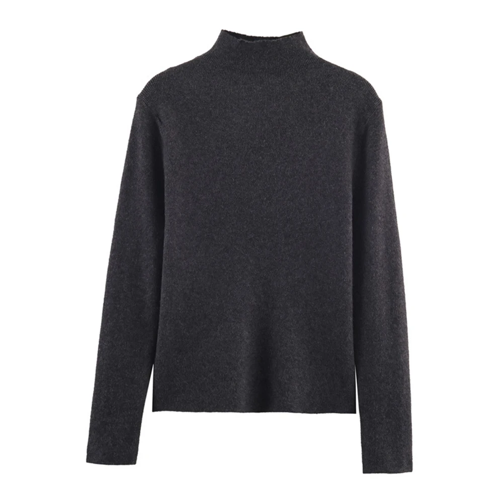 من المألوف فضفاض محبوك كم طويل نصف الياقة العالية سترة الخريف نمط جديد المرأة لباس غير رسمي مريح العلوي #4