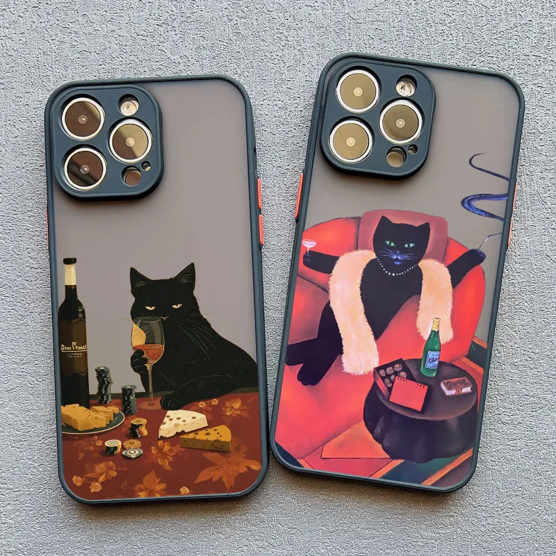 Cute Cat Goblet Drink Couple Phone Case For iPhone 17 12 11 Pro Max 16 15 14 13 Pro Max Mini X XR X 16 15 Plus Shockproof Cover