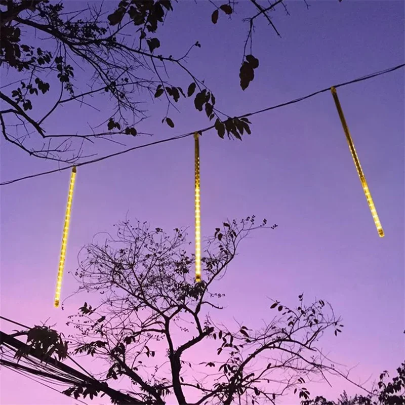 Tubos de luces LED de lluvia de meteoritos, cadena de luces de hadas que cae, para Navidad, vacaciones, boda, fiesta, decoración de Patio, 32/24/16/8