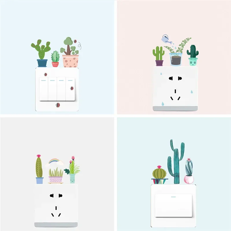Creative Succulent Switch Stickers For Home Decoration Living Room Bedroom Wall Mural Art Diy Cactus Plant Decals Pvc Posters