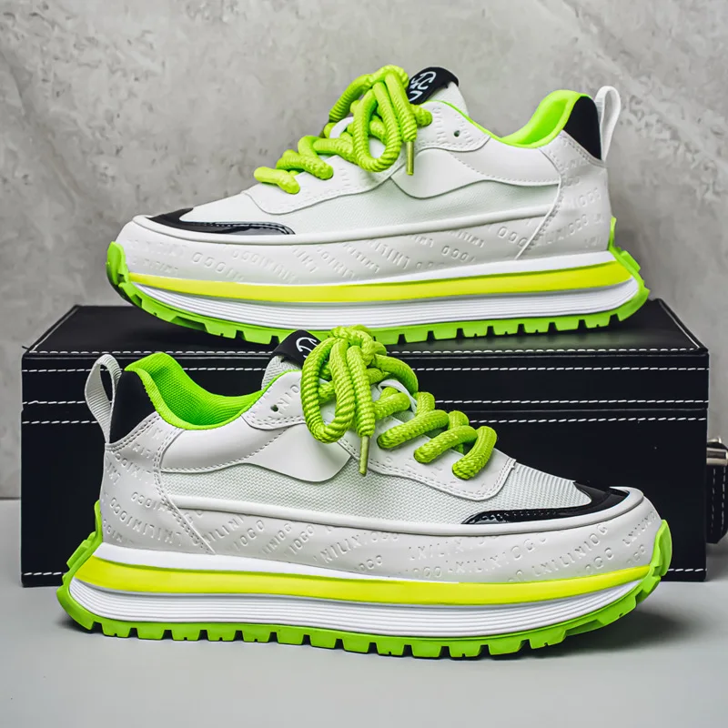 

2026 New Men's Platform Sneakers Thick Sole Elevating Low-Cut Two-Tone Breathable Casual Sports Shoes Streetwear Trendy Footwear