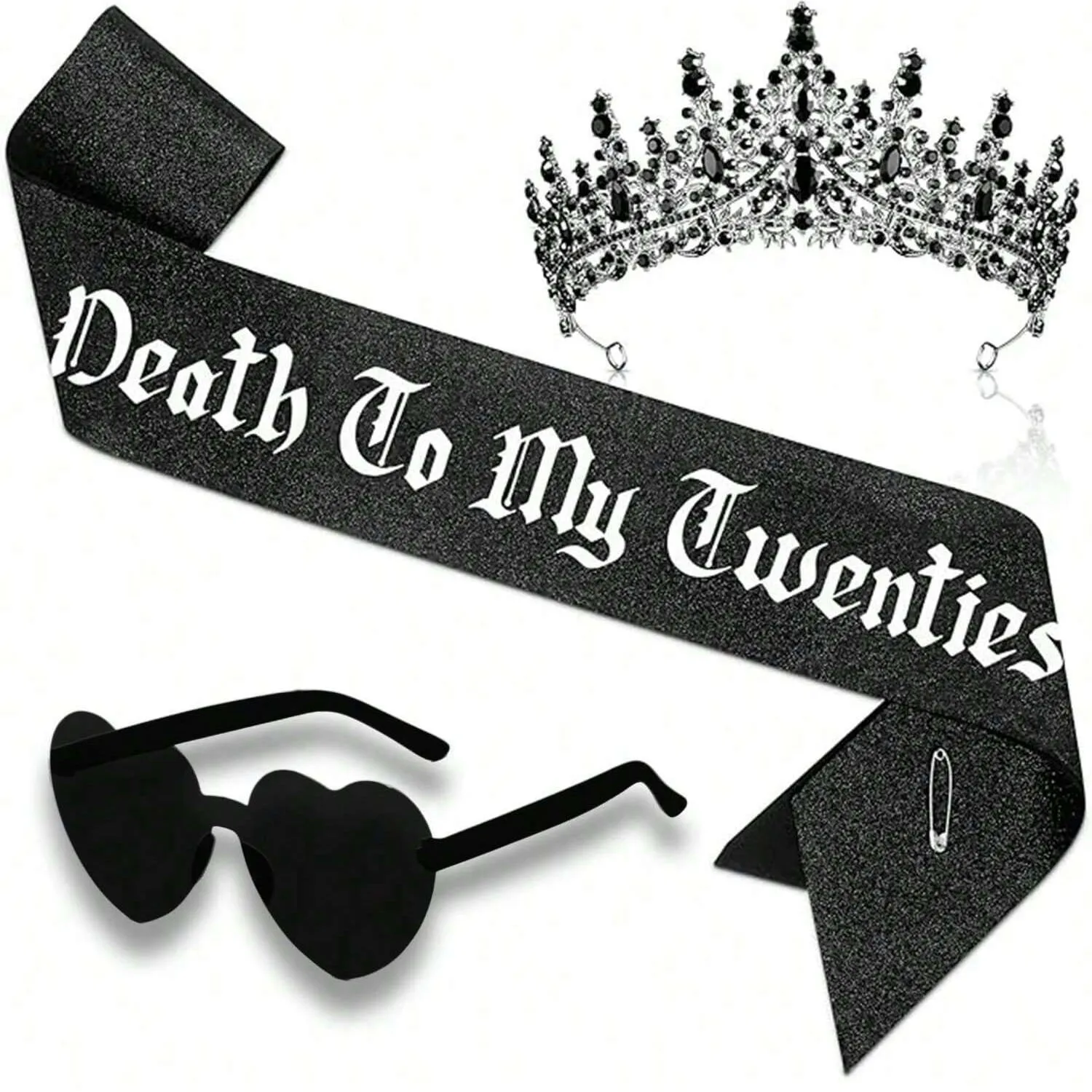 Schwarze Krone & 'Death to My 20s' Schärpen-Set Einzigartige 20. Geburtstags-Dekorationen & Geschenke für Frauen, Ideal für Geburtstagsfeier-Dekorationen