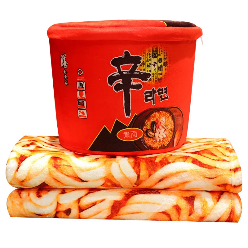 NEW Bucket Instant Noodles Plush Pillow With Blanket Stuffed Braised Beef/Lao Tan Sauerkraut Beef/Fried Noodles Shin Ramen Gifts