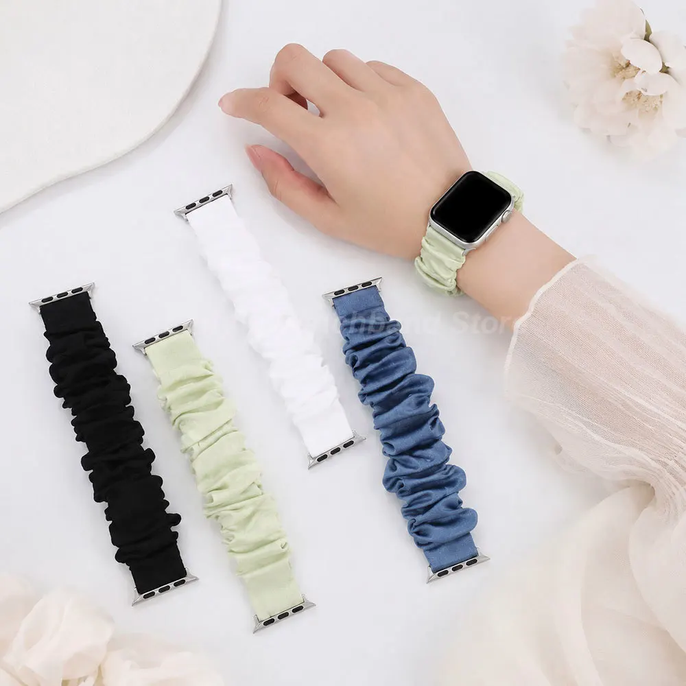 Soft Women Elastic Scrunchie Wrist Strap for Apple Watch Series 1-11 Ultra SE Casual Bracelet Watchband for Iwatch 38-49mm