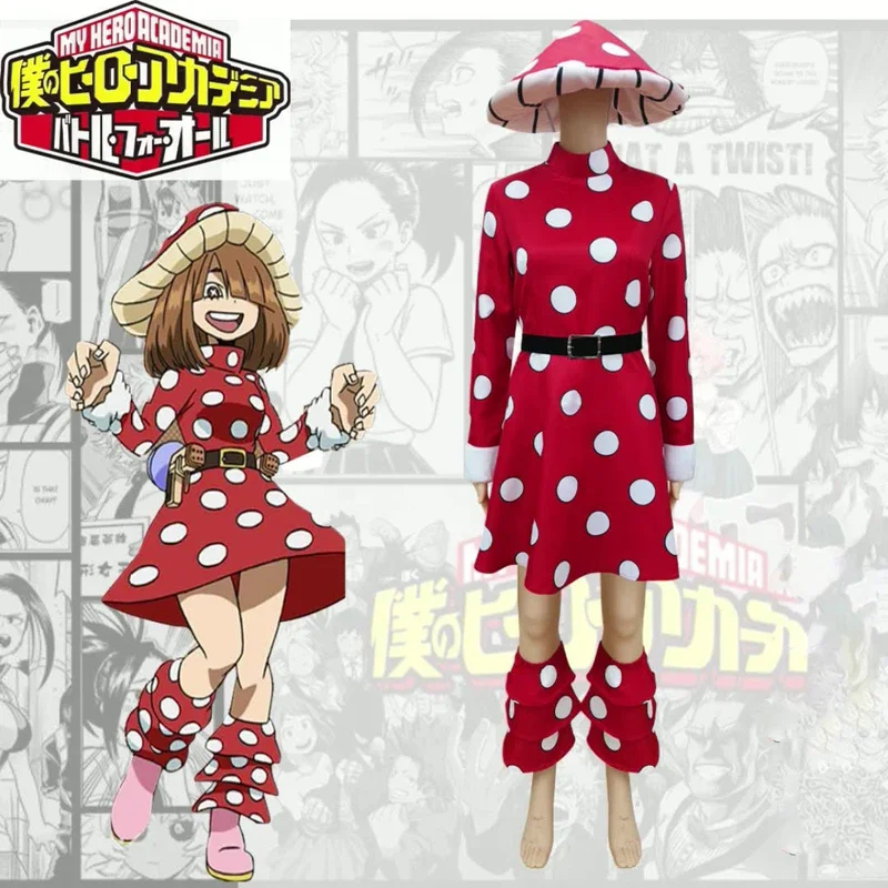 

FC6Anime My Hero Academia Kinoko Komori Cosplay Costume Red Mushroom Dress Suit with Hat Halloween Christmas for Kids Adult@FC8！