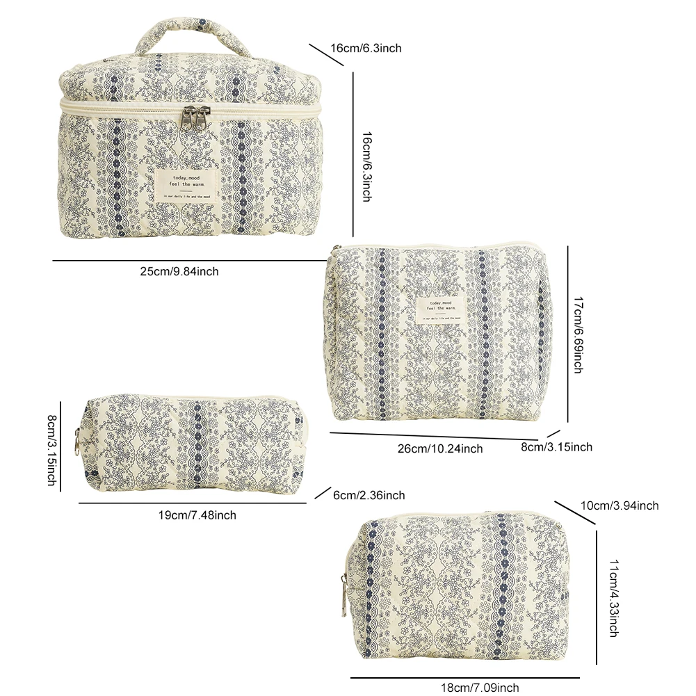 Bolsa de maquillaje de viaje para mujer, bolsa de cosméticos acolchada, 4 Uds., bolsa de aseo, organizador de maquillaje, bolsa de compras de viaje