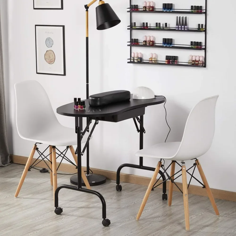 Yaheetech 37-inch Portable & Foldable Manicure Table Nail Desk Workstation with Large Drawer/Client Wrist Pad/Controllable
