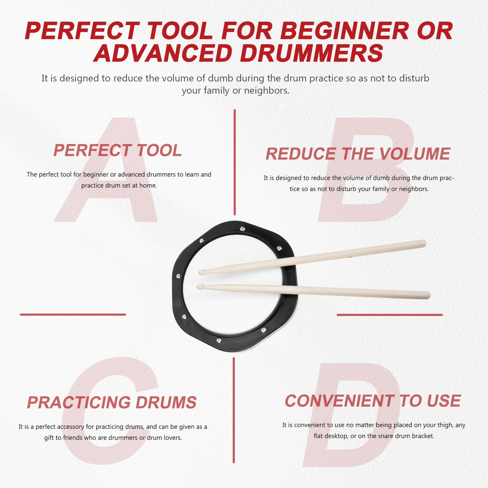 

1Set Premium Drum Practice Pad Made of Wood Nylon Tpe Drop for Home Practice Drummer Basic Skills