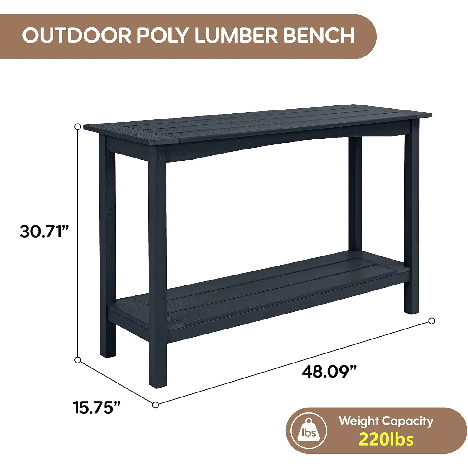 48'' 2-Shelf Side Table Indoor/Outdoor Use, Multifunctional Buffet Table Bar Storage Organizer for Entryway, Customized