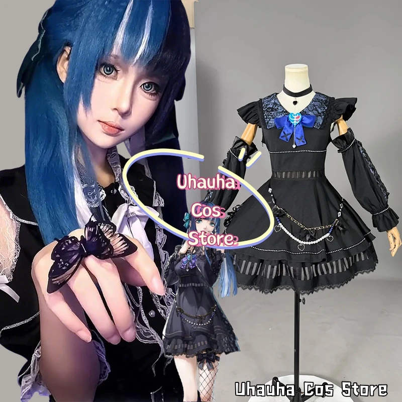 

{Uhauha Cos}Anime Shikano Ichigo Cosplay Costumes Sweet Bow Black Dresse Outfits Slim Fit Kawaii Lolita Dress Women Halloween