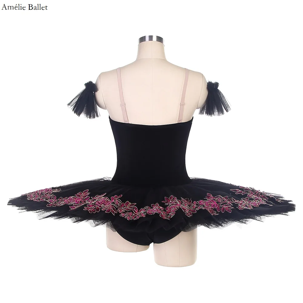 BLL023 Black Pre-professional Ballet Dance Tutus Ballerina Dance Costumes Stiff Tulle Ballet Dance Pancake Tutu for Adult Girls