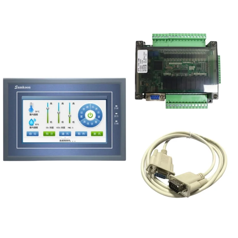 Samkoon EA-070B HMI Industrial Control Board 7-inch touchscreen and FX3U-24MT FX3U-24MR PLC with DB9 communication line