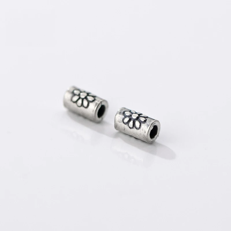 925 Silver Spacer Beads Daisy Flower Engraved Cylinder Loose Beads DIY Bracelet Jewelry Making Accessories 925 Silver Beads