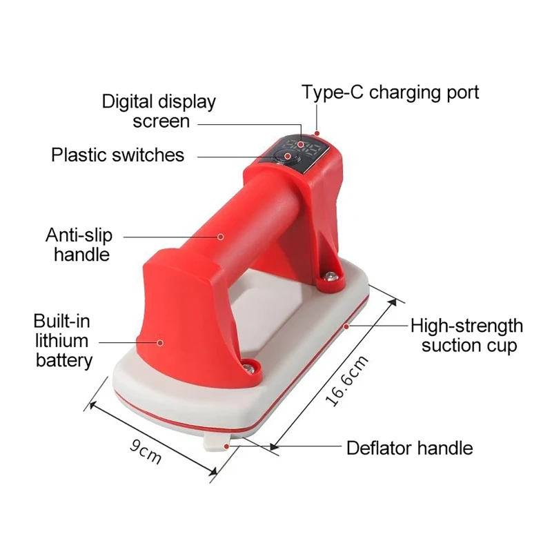 Electric Vacuum Suction Cup Heavy Lifter 4000mAh Digital Display Suction Cup For Tiles 90KG Heavy Lifter with Storage Case