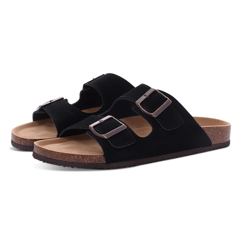 Eyriphy Summer Fashion Flat Slide with Arch Support Unisex Cork Sole Sandals Men and Women's Double Buckle PVC Material Slippers