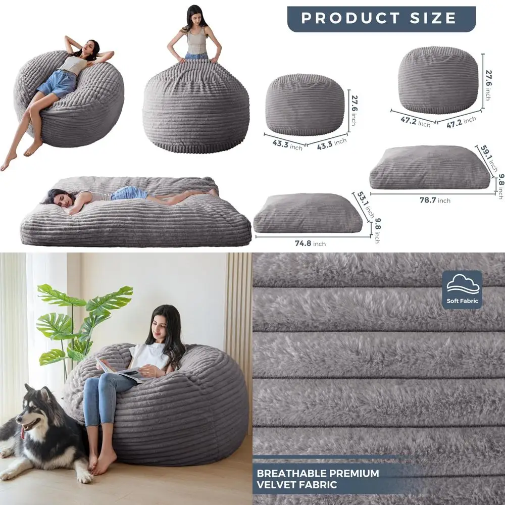 

Adults' Giant Bean Bag Chair Bed, Convertible Lazy Chair to Floor Mattress, Large Comfortable Floor Sofa