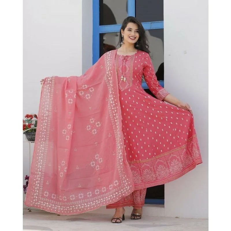 

Salwar Suit Kurta Palazzo with Dupatta Set Indian Handmade Rayon Anarkali Dress