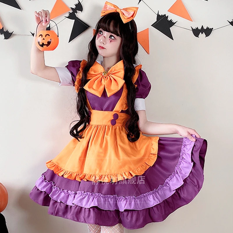 

Halloween Dark Maid Outfit Orange Witch Outfit Lolita Dress Cosplay Maid Uniform Pumpkin Dress 215