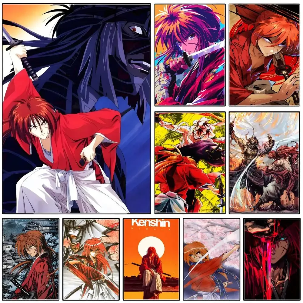 Action Fantasy Anime R-Rurouni Kenshin Poster Self-adhesive Art Waterproof Paper Sticker Coffee House Bar Room Wall Decor