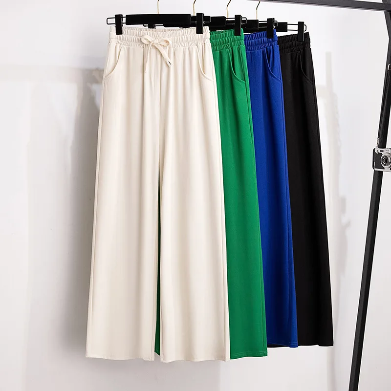 

155Kg Large Size Women's Loose Straight Pants Thin Summer High Waist Closed Ice Silk Trouser Hip 150 5XL 6XL 7XL 8XL 9XL 4 Color