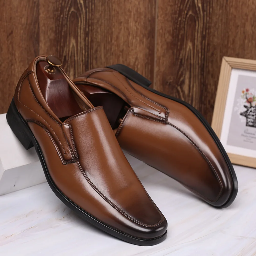 Women Casual Leather Shoes Large Size Men Business Shoes New Slip on Square Toe Loafers Hand Polished Leather Casual Shoes