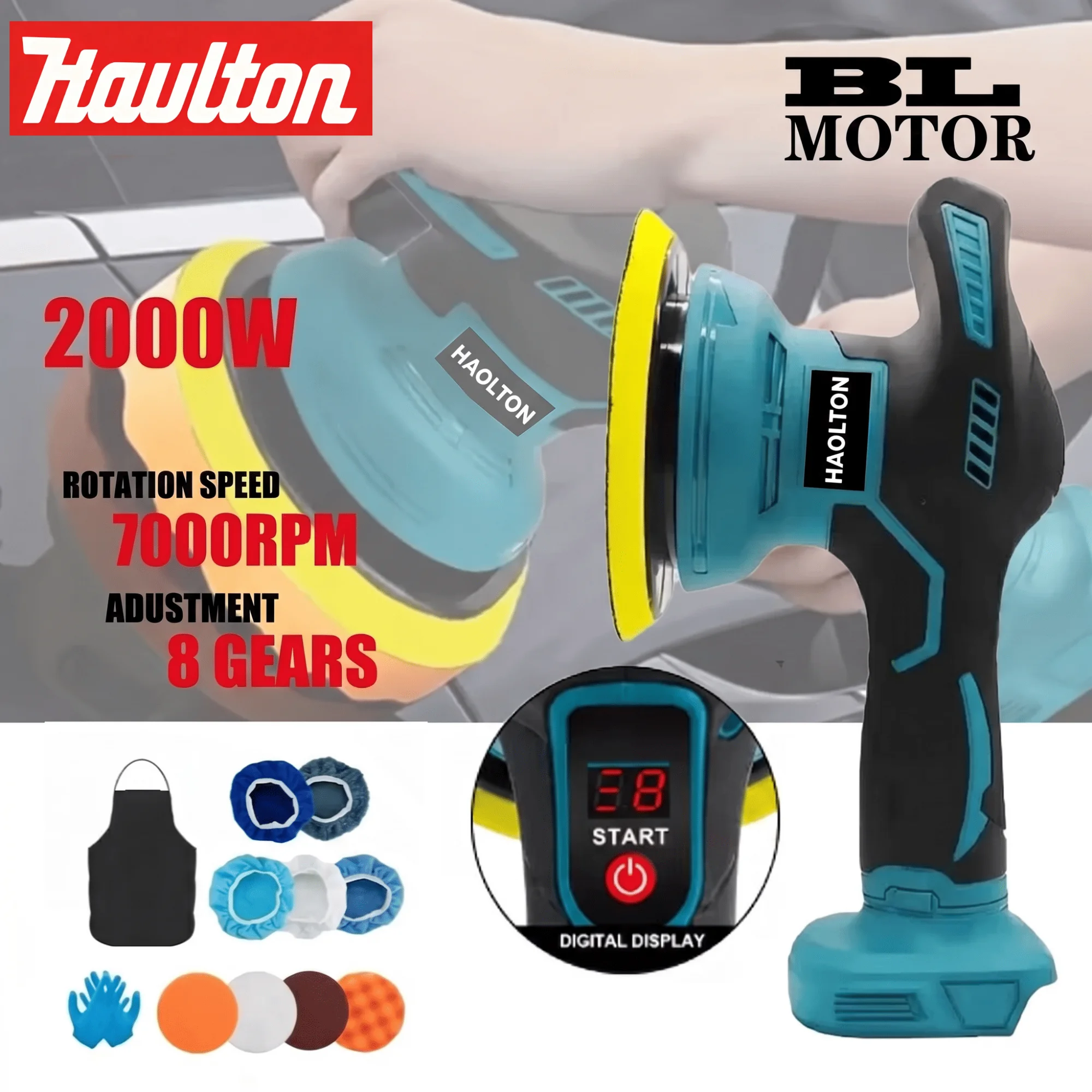 Makita 18V Battery Pin Haolton 8 Gears Cordless Car Polisher Adjustable Auto Waxing Sanding Sealing Glaze Polishing Machine