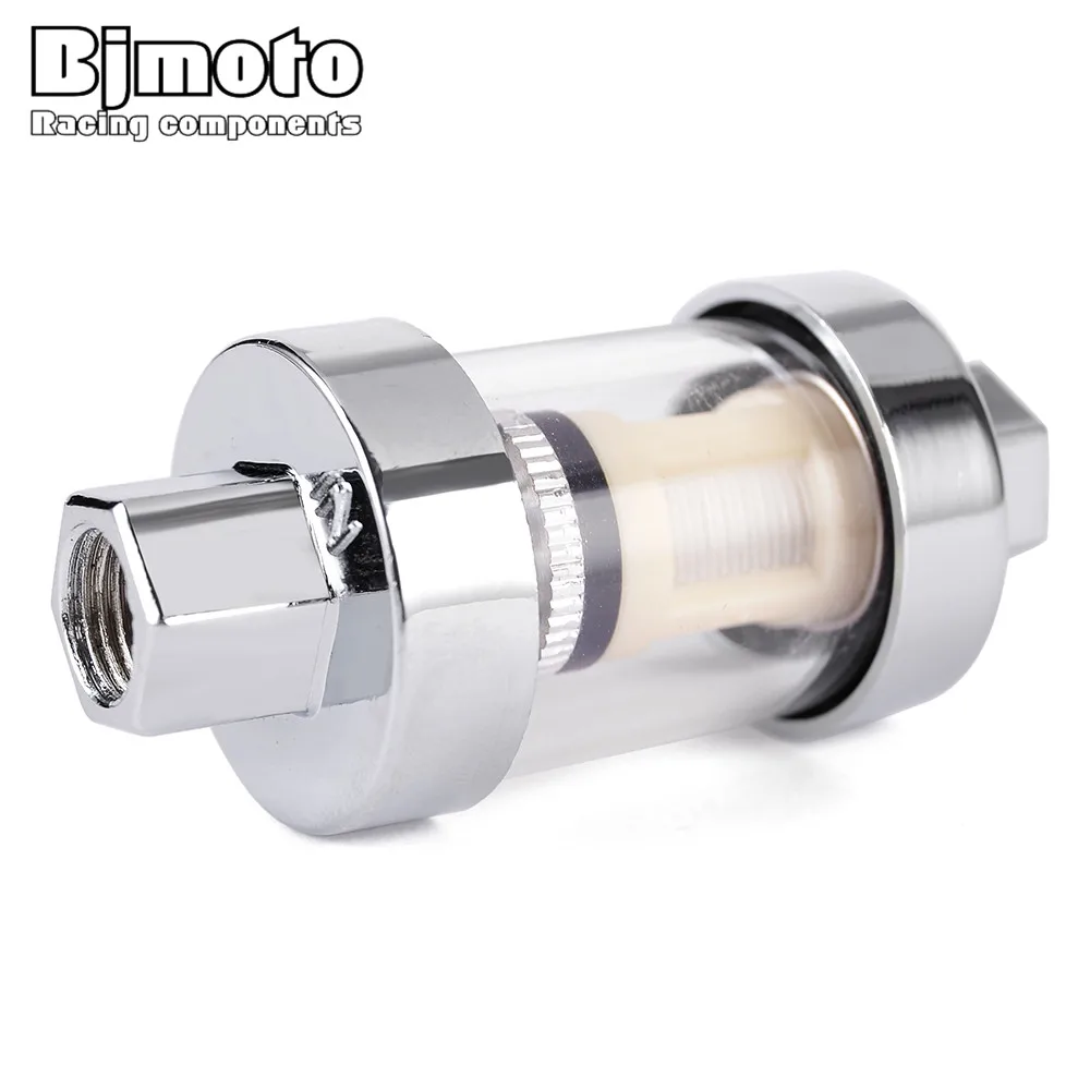 Universal Chrome Real Glass Re-Cleanable Inline Fuel Filter long short 1/4\'\';5/16\'\';3/8\'\' 6MM 8MM 10MM