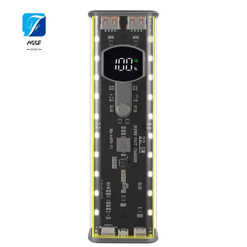 A55F-Power Bank Case, Solder-Free 4-Cell 21700 Battery Box, PD Mobile Power Supply Kit With Outdoor Light