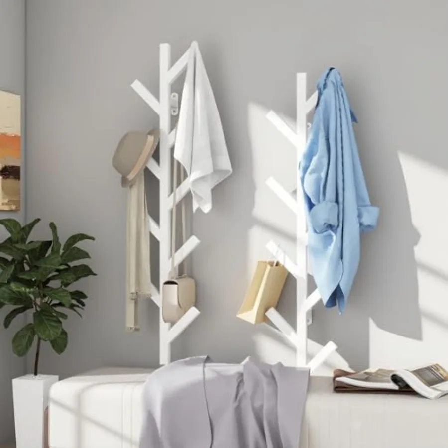 

2 Pack Vertical Coat Rack Wall Mounted - 9 Hooks Coat Hooks for wall Modern Metal Coat Tree for Hats Jackets Bags Entryway Bedr