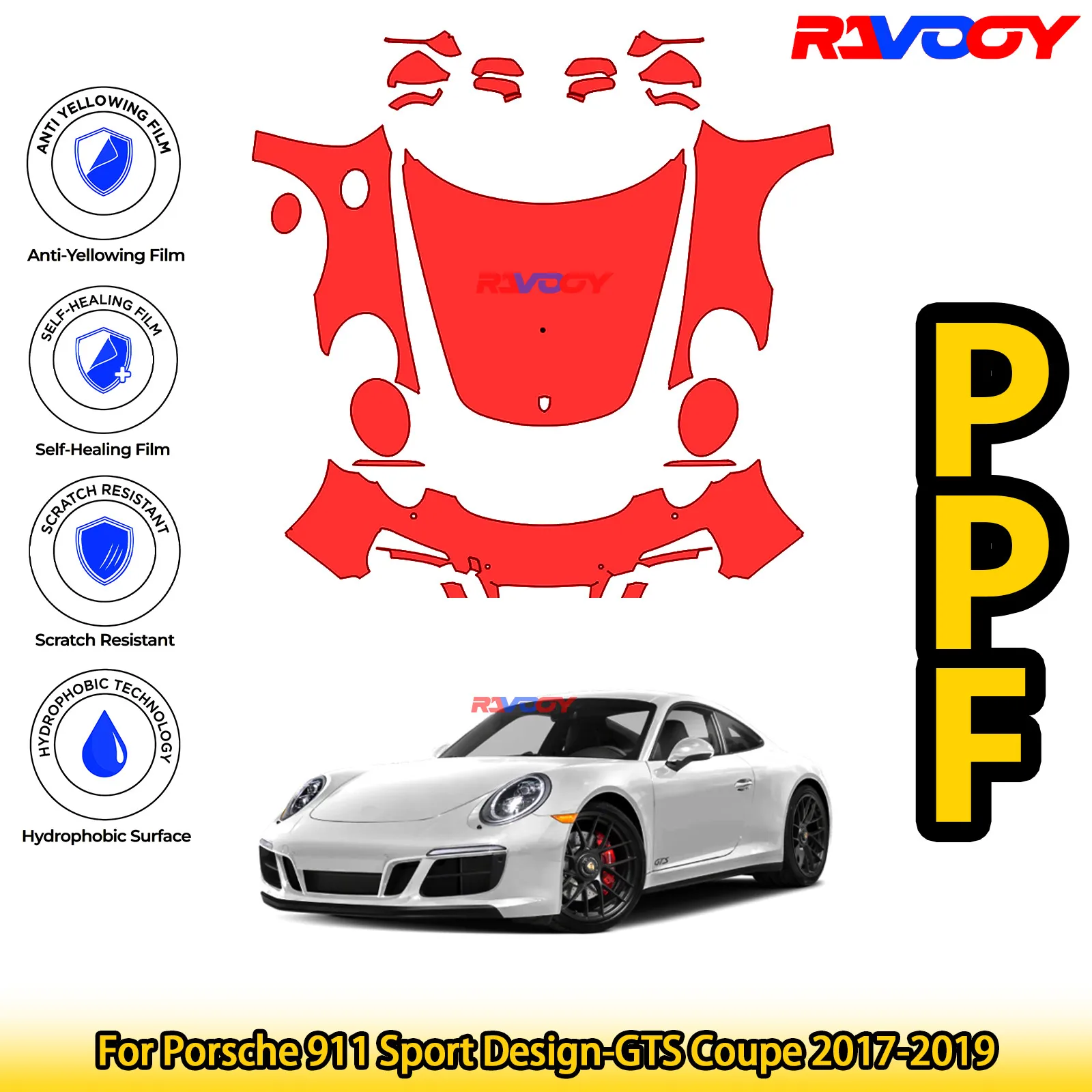 

Для Porsche 911 Sport Design-GTS Coupe 2017-2019 глянцевый матовый черный предварительно вырезанный передний комплект PPF, защитная пленка для краски