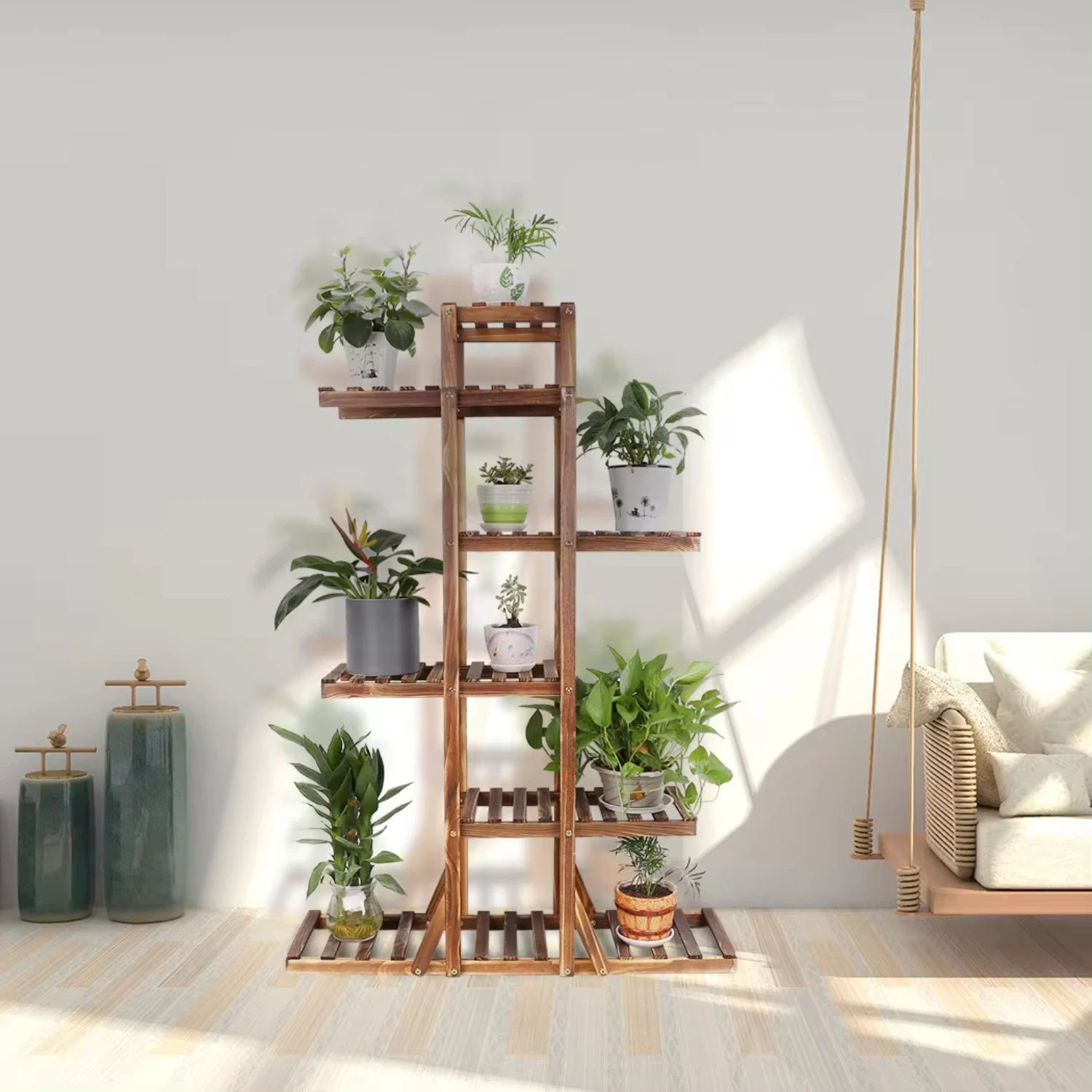 Wood Plant Display Shelf Stand Indoor Outdoor Garden Balcony Flower Pot Rack Living Room  Rack Holder