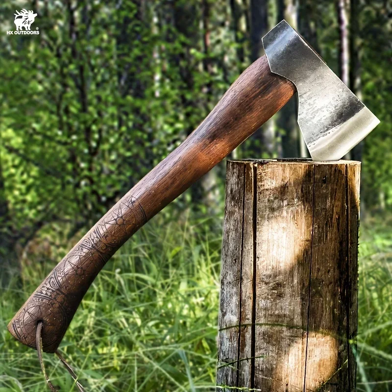 HX OUTDOORS Camping Axe Hatchet For Wood Splitting And Chopping,Gardening Axe Wooden Handle Tools With Sheath For Camping,Hiking