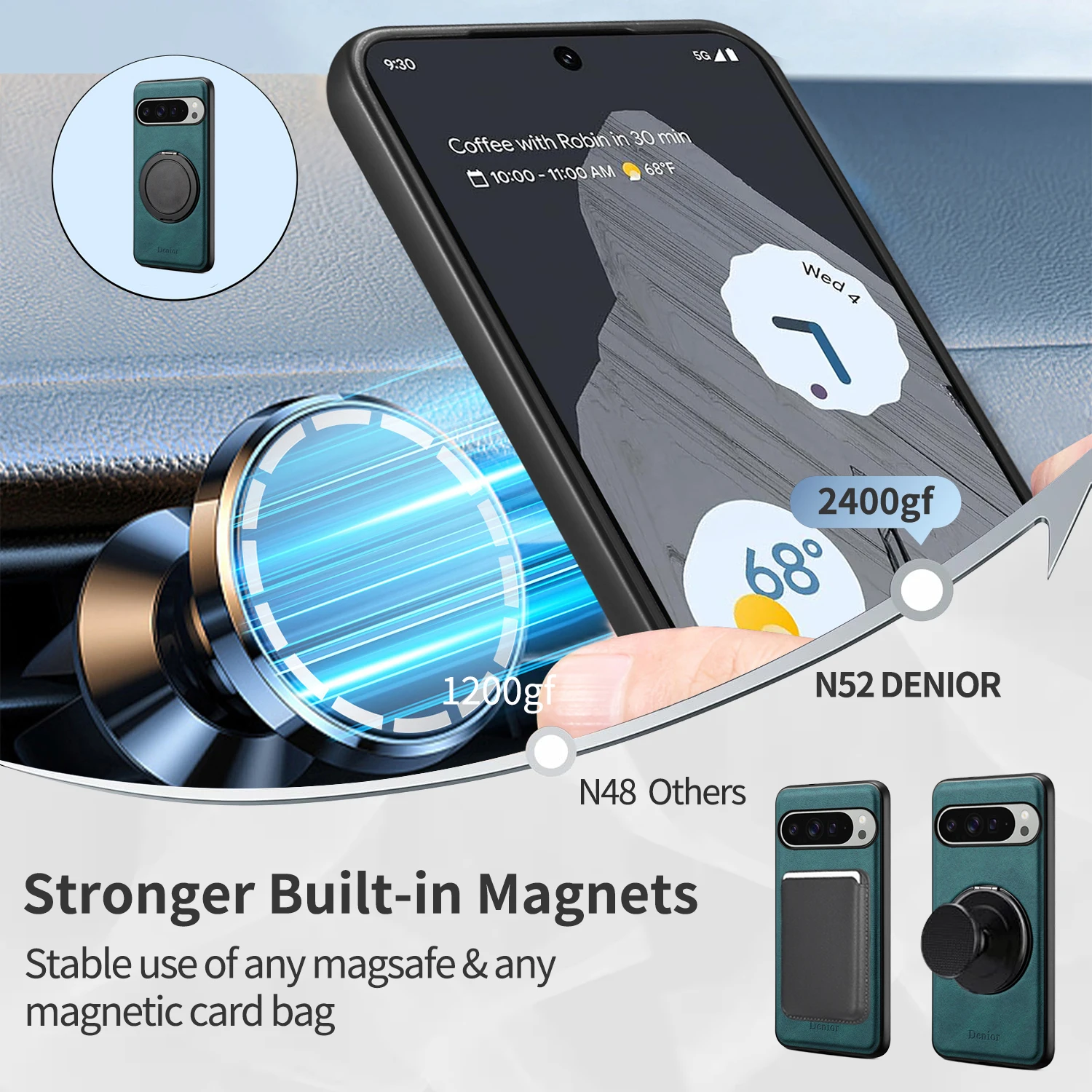 Faux Leather Mobile Phone Case Magnet 360° Rotating Stand Ring Buckle For Google Pixel 10 Pro XL 9 8A 7 view 2