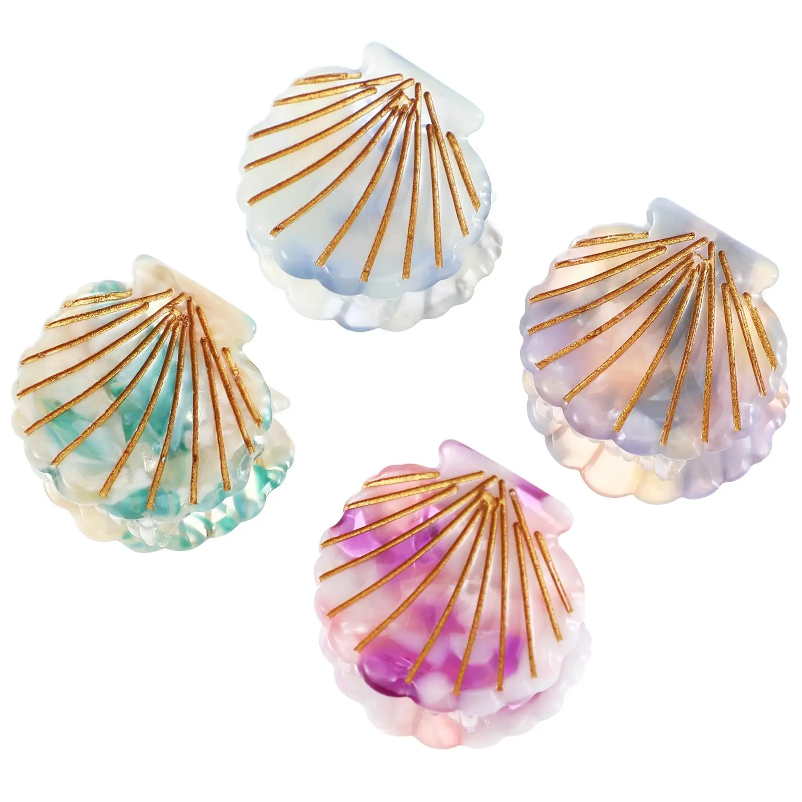 

4 Pcs Shell Claw Clips Cute Mini Side Hair Accessories Acrylic Shells Shark Barrettes Vintage Colors Ocean Style Thin Hairpins