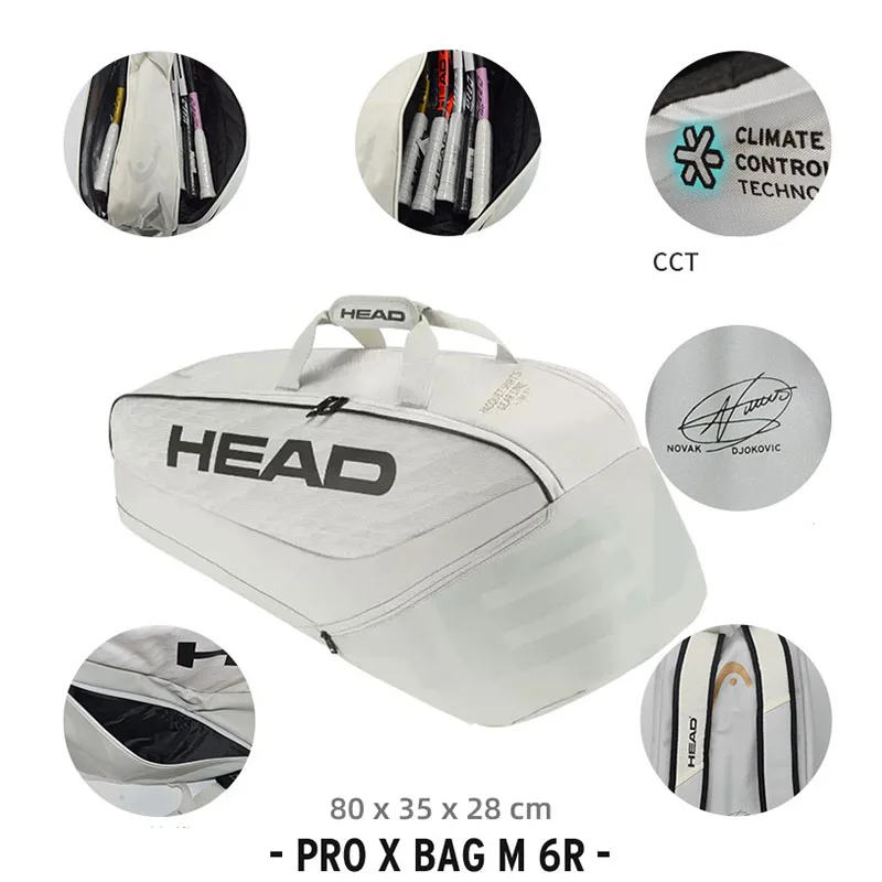 HEAD Pro X Djokovic Court Bag Tennis Backpack 6R 9R 12R Racquet Bag Large Capacity