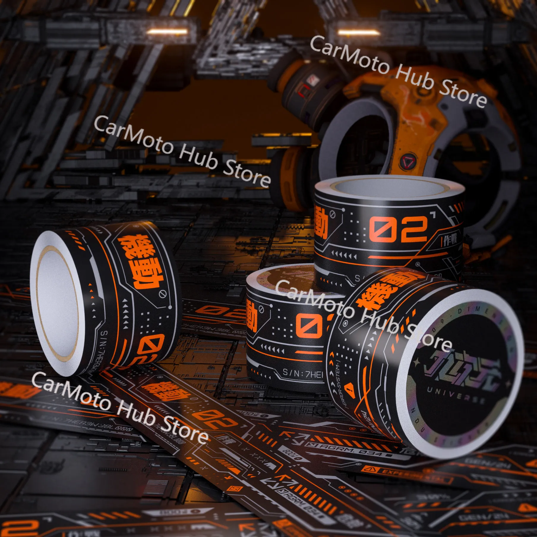 Cyberpunk Sci-Fi Warning Tape DIY Mechanical Decorative Tape Stickers for Bicycle/Skateboards/suitcases/fish Tanks Stickers