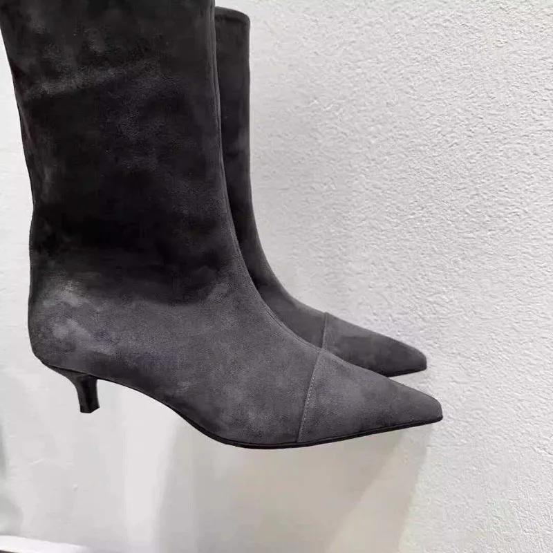 New Retro Versatile Simple Pointed Sleeve Mid-calf Boots Temperament Low-heeled Women's Shoes view 3