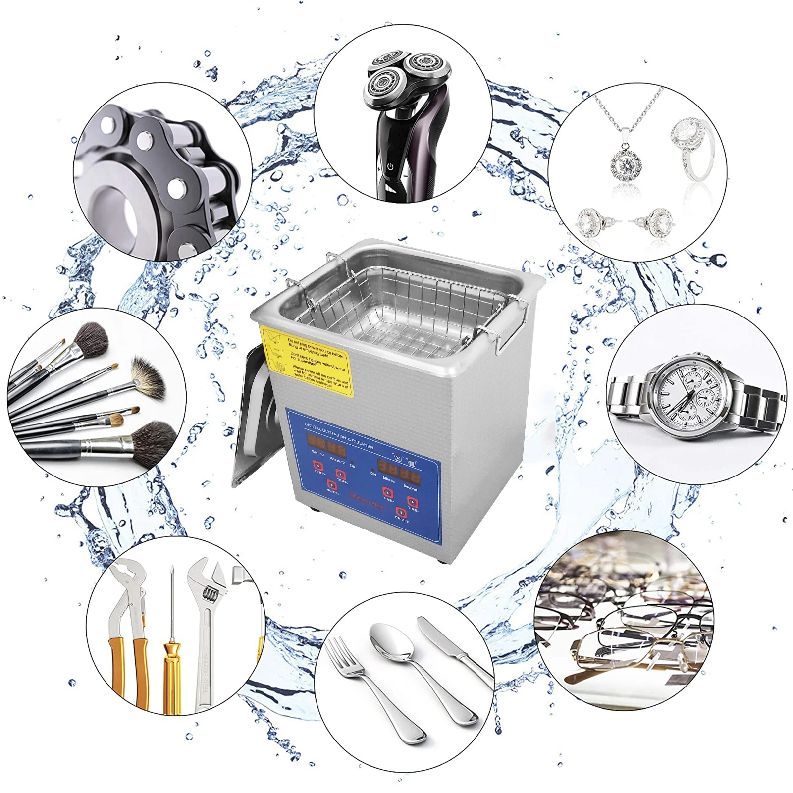 1.3L Ultrasonic Cleaner with Digital Timer Heater Professional Heated Ultrasound Cleaning Machine for Jewelry Watch Coin Glasses