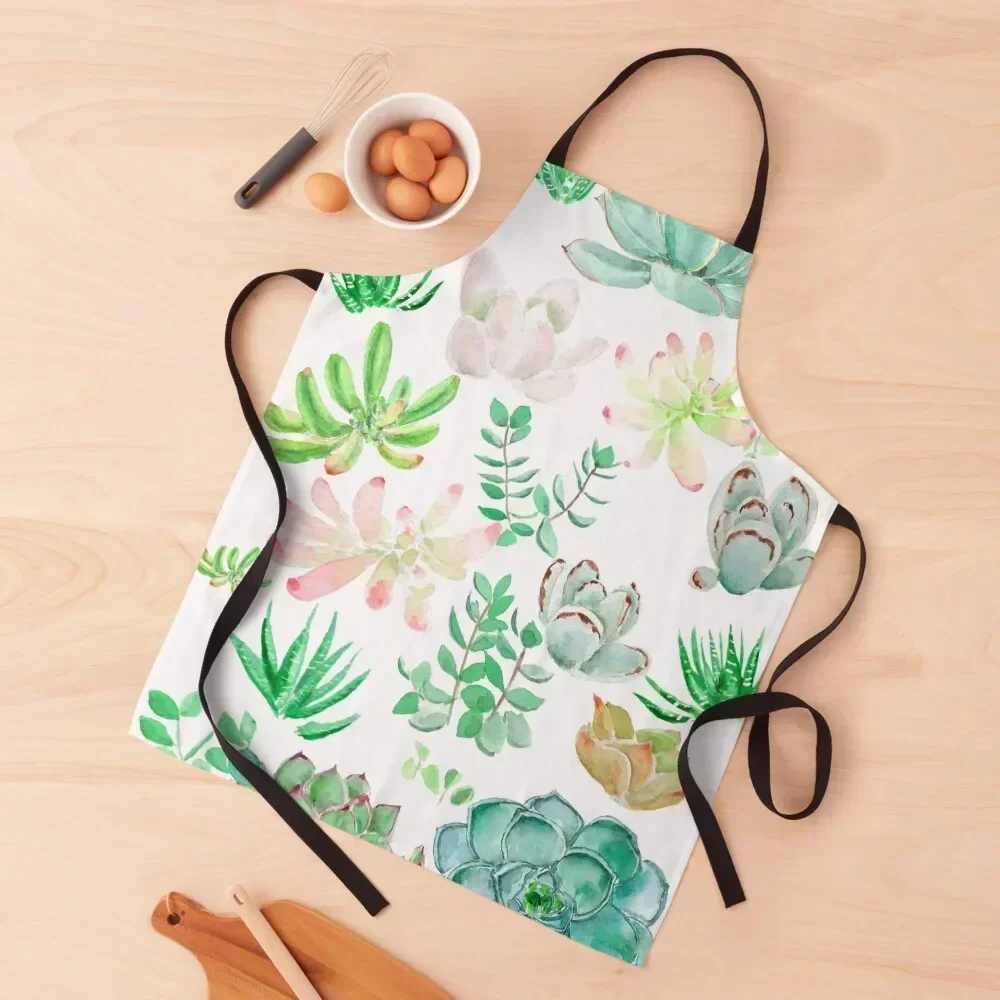 

colorful botanical succulents watercolor collection 2020 Apron Beauty Hairdresser Home Supplies Goods For Home And Kitchen Apron