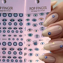 1 Sheet Evil Eye Nail Stickers for Nail Art 3D Design High-end Blue Eye Self-Adhesive Nail Slider Decals Manicure Decoration Eye