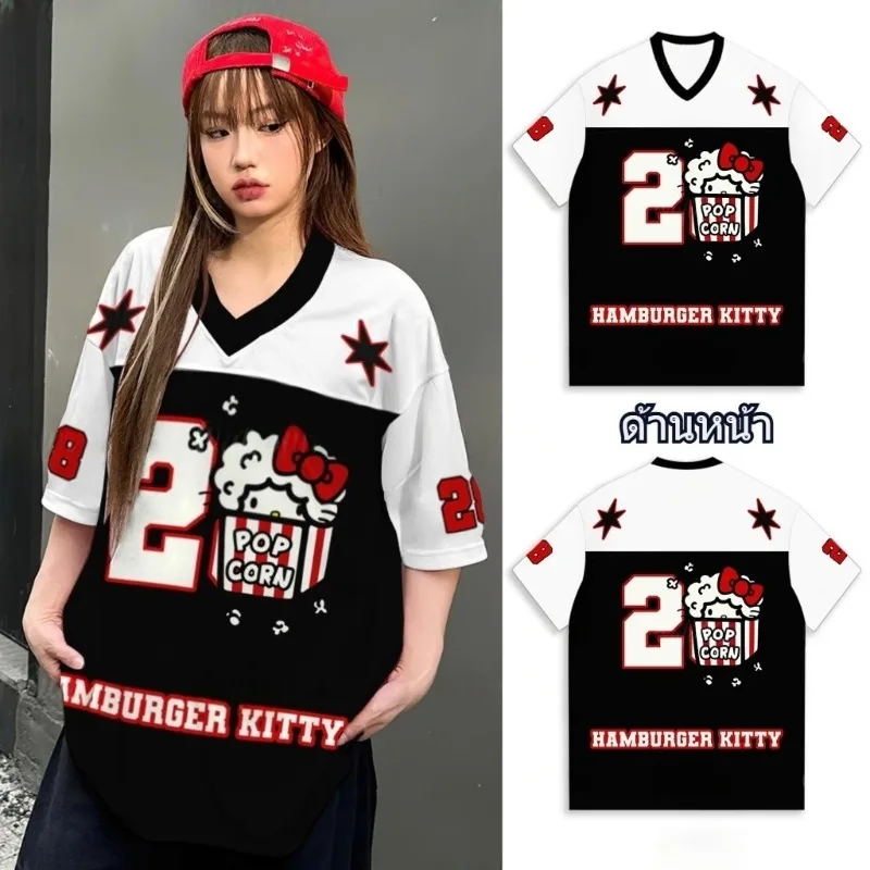 

Hello Kitty с 3D принтом мультфильма, японская спортивная футболка, свободная женская уличная одежда, летний повседневный быстросохнущий топ