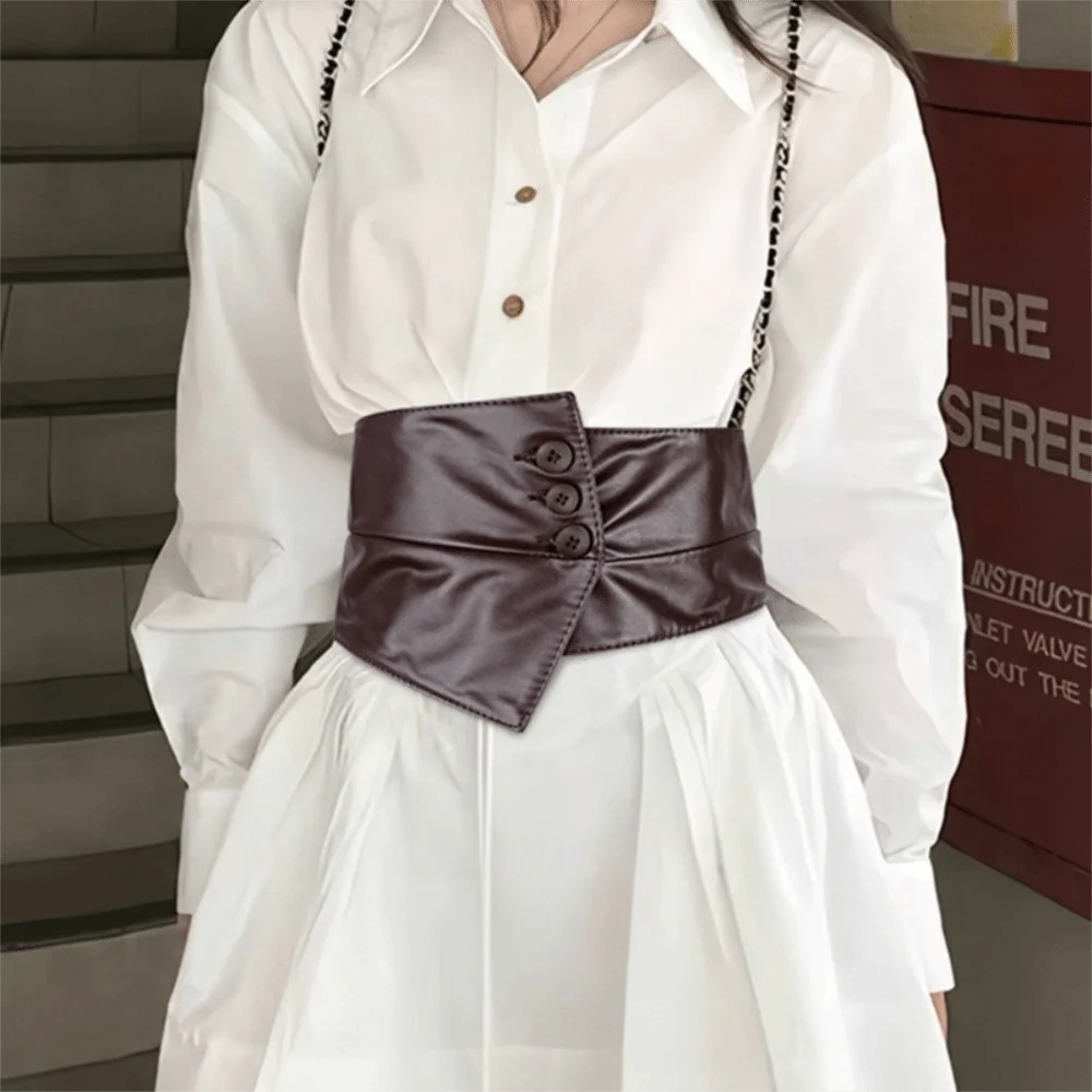 

Простой тканевый корсет из искусственной кожи, однотонный широкий пояс для похудения, готический широкий пояс для девочек