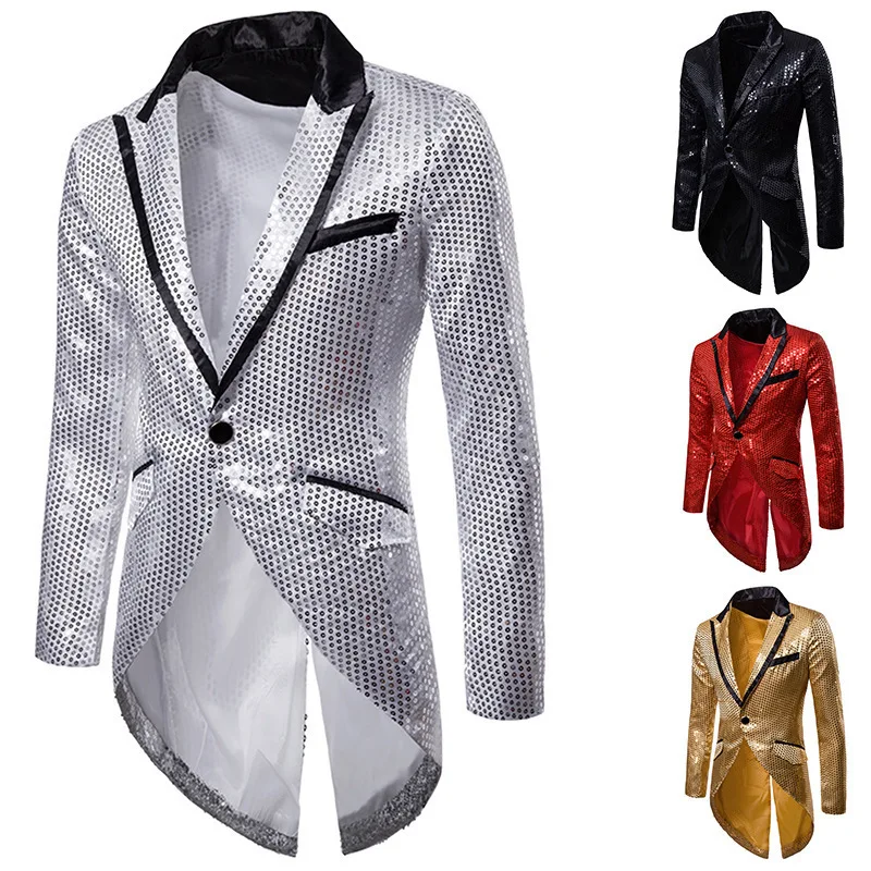 B240European and American men's autumn and winter sequin decoration design evening dress tailcoat men's lapel suit dress