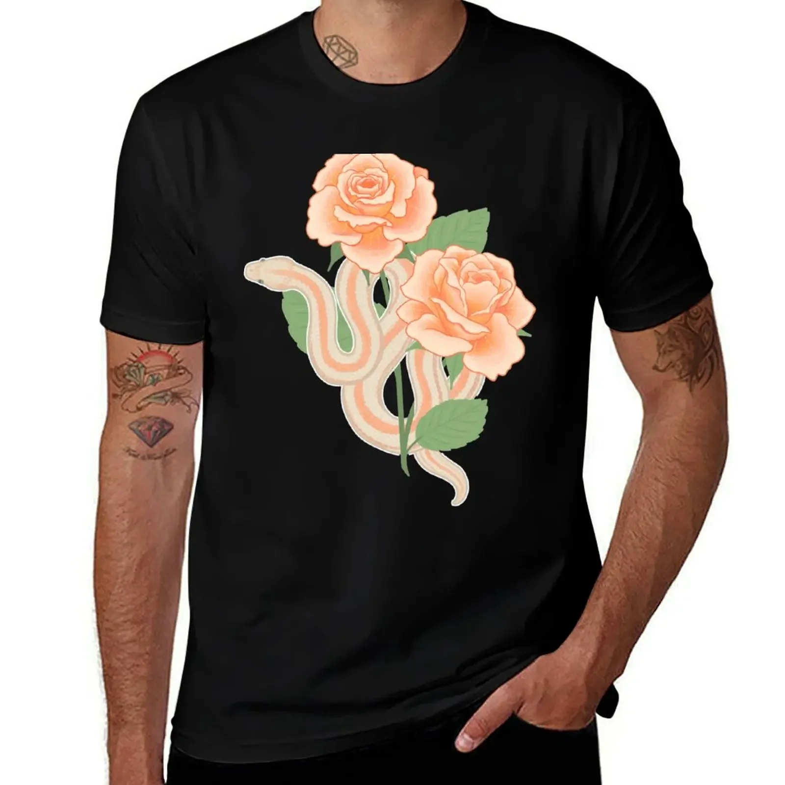 Rosy Boa and Roses T-Shirt blue lock plus sizes men tshirt